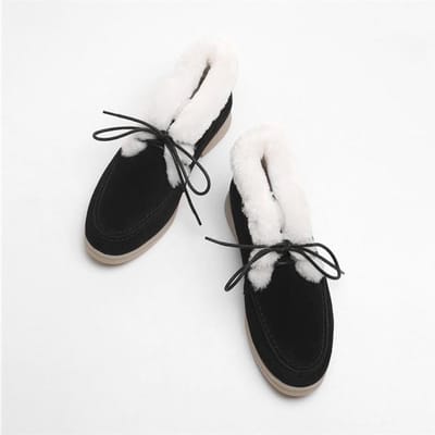 Bottes de Neige pour Femmes en Daim de Vache Laine Chaude à Lacets Bottines Hiver Concises Confortables à Talon Plat Chaussures pour Femmes Zapatos De Mujer 36 noir