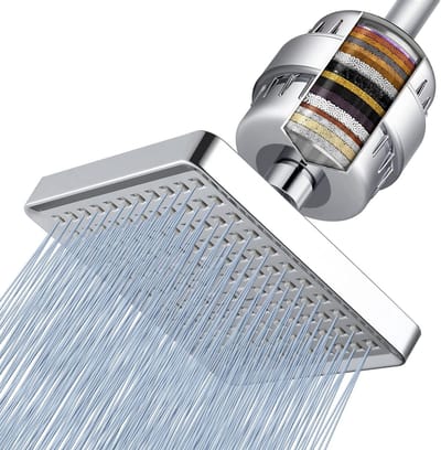 Dailygoods- Douchekop Hoge Druk - 20 Stage Douchefilter - 6" Vierkante Regendouche - Roestvrij Staal - Antikalk Nozzles - Luxe Ontwerp