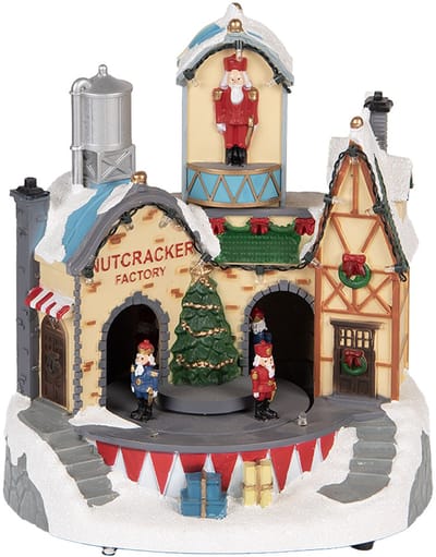 Clayre & Eef Kerstdecoratie met LED-verlichting en muziek Huis 20x17x23 cm / 3xAA Wit Kunststof