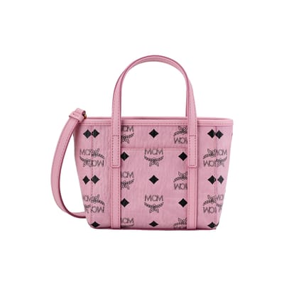MCM Toni Logo Ritsluiting Leren Tote Boodschappentas Schouder Crossbody Handtas Mini Dames tote Perzik-Roze MWPFSMT03PZ001 Basic Set (Bag+Dust Bag) pink