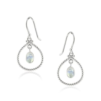 SilverGems Zilveren oorhangers met Regenboog Maansteen edelstenen
