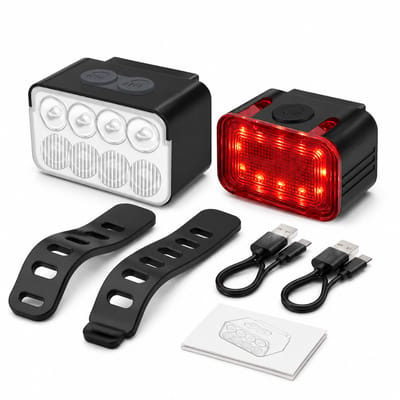 Gloovon® - Fietsverlichting Set - LED - 900 Lumen - Voorlicht & Achterlicht - Waterdicht - Valbestendig - Koplamp fiets - Fietslichten - Fietslampjes - 4 Standen - USB oplaadbaar - Zwart