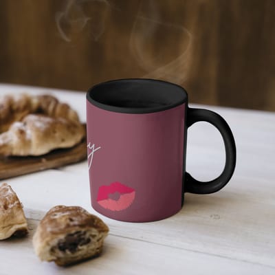 Magische Mok - Foto op Warmte Mokken - Koffiemok - Kiss my ass - Lip - Bordeaux - Magic Mok - Beker - 350 ML - Theemok