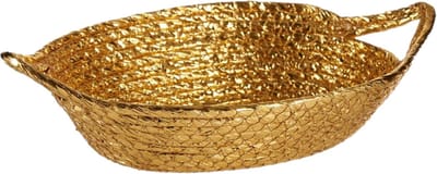 Krist+ mandje - metallic goud - 26 x 22 x 8 cm - zeegras - opbergmandje/broodmandje