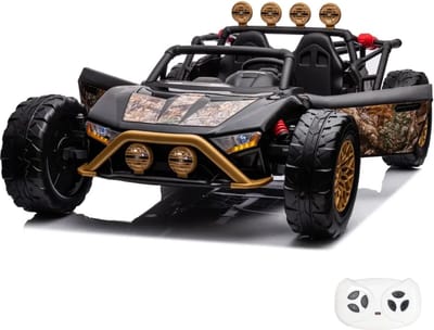 Mud-Master Elektrische Buggy 2 tot 7 jaar – Krachtig 24V Accuvoertuig (2-zits) met Lederen Zitje & Schokdempers – Kinderauto met Afstandsbediening, Bluetooth & EVA Banden – Zwart