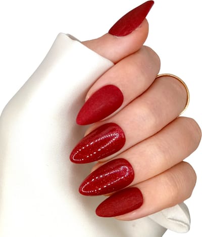 SD Press on Nails - B-104 - Plaknagels - Nagelset 20 Nagels - Rood Matte + Glans - Gellak - Nagellak - Kort Stiletto - Nepnagels met Lijm - Kunstnagels - Nail Art - Handmade - Valse nagels - Nagelvijl - Accessoires - Stiletto Nagels
