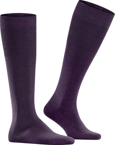 FALKE Airport lang eenkleurig wol katoen kniekousen heren blauw - maat 43-44