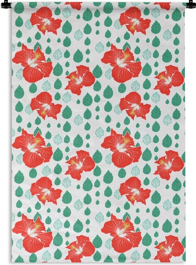 Wandkleed - Wanddoek - Hibiscus - Patronen - Hawaii - Bladeren - Bloem - 120x180 cm - Wandtapijt