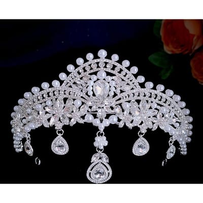 Nouvelle Robe de Mariée Couronne de Front Tiara de Mariée Perle Strass Couronne de Princesse Anniversaire Pendentif Sourcil gray