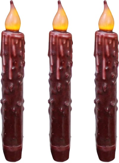 Echte Wax Hand Ondergedompeld LED Timer Taper Kaarsen - Vlamloze Verlichting Decor, 6,75 Inch, Bourgondië, 3 STKS