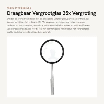 Dailygoods - Draagbaar Vergrootglas - 35x Vergroting - Handvat voor Comfort - Ideaal voor Senioren - Slechtzienden - Voor Lezen en Repareren