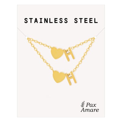 Initiaal Ketting & Armband set met Letter H Goudkleurig - Stainless Steel - Met letter & Hartje! - Naam Ketting Cadeau - Sieraden Set op Kaartje - Pax Amare