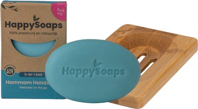 HappySoaps Hammam Handsome – 3-in-1 Shampoo, Body & Gezicht Bar + Bamboe Zeephouder - Natuurlijk & Plasticvrij