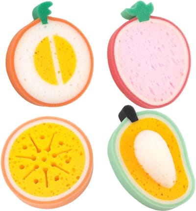 Leuke Fruitvormige Bad Spons Set van 4 - Zachte Douche Sponzen voor Kinderen en Volwassenen, Ideaal voor Lichaamsreiniging en Massages