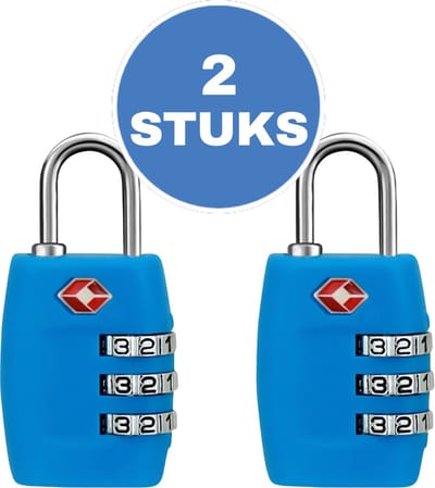 Kofferslot - 2 stuks - Hangslot - Cijferslot - 3 Cijfers - TSA Gecertificeerd - Lichtblauw