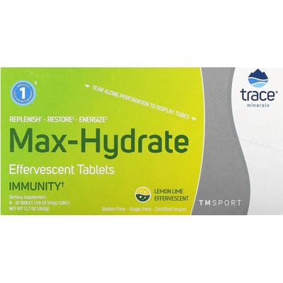 Trace, TM Sport, Max-Hydrate, Comprimés Stimulant l'Immunité, Saveur Citron Vert, 8 Tubes, 10 Comprimés Chacun