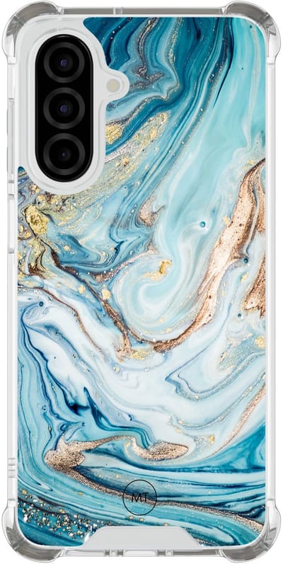 Hoesje (shockproof) geschikt voor Samsung Galaxy A26 - Marmer blauw goud - Extra sterke case - TPU/polycarbonaat - Marmer - Blauw, Transparant