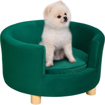 4goodz Katten- en Hondenbank met houten Poten 64x37 cm - Groen