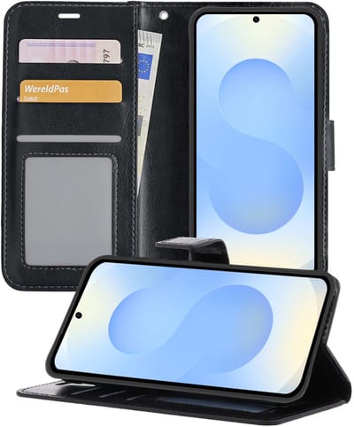 Hoesje - Geschikt voor Samsung Galaxy S25 FE - Luxe Bookcase - Walletcase Hoes - Portemonnee - Cover - Telefoonhoes - Zwart
