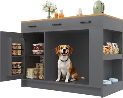 Keukeneiland - Met 3 Lades en Kruidenrek - Huisdiergedeelte - Keuken en Eetkamer - Grijs MDF