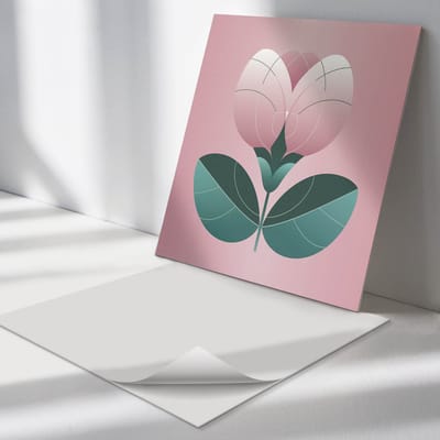 Wallfluent Vinyl Tegels - Gestileerde Bloem met Bladeren Vinyl Wandtegels - 30 cm x 30 cm - Roze PVC Tegels - Verpakking van 9 stuks - Vierkant PVC Tegels - Bloemen en Planten Plaktegels - Wand PVC Tegels - Plaktegels Keuken en Badkamer