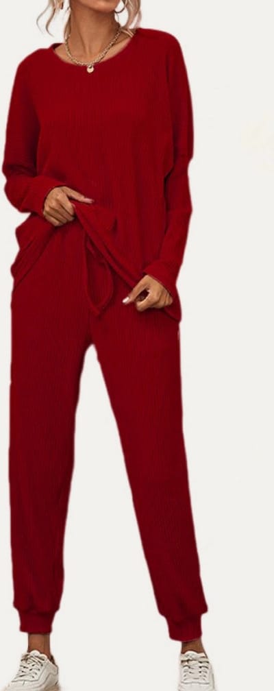 Mamsy Moment Collection - zachte en gezellige geribbelde 2-delige loungewear set - Bordeaux - S