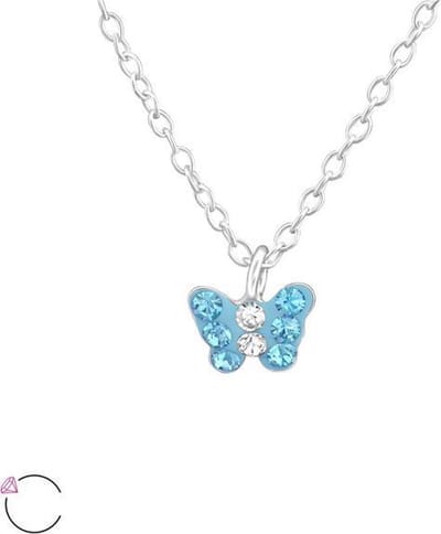 Amanto Kids Ketting Fadia Blue - 925 Zilver E-Coating - Vlinder - 6x5mm - 36+3cm