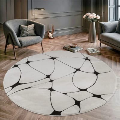 Muratap Vivant japandi blaze rond vloerkleed laagpolig zwart- 160 cm rond