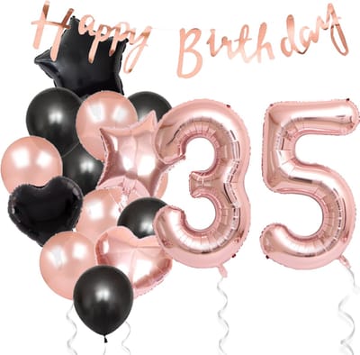 Snoes Ballonnen 35 Jaar Feestpakket – Versiering – Verjaardag Set Liva Rose Cijferballon 35 Jaar - Heliumballon
