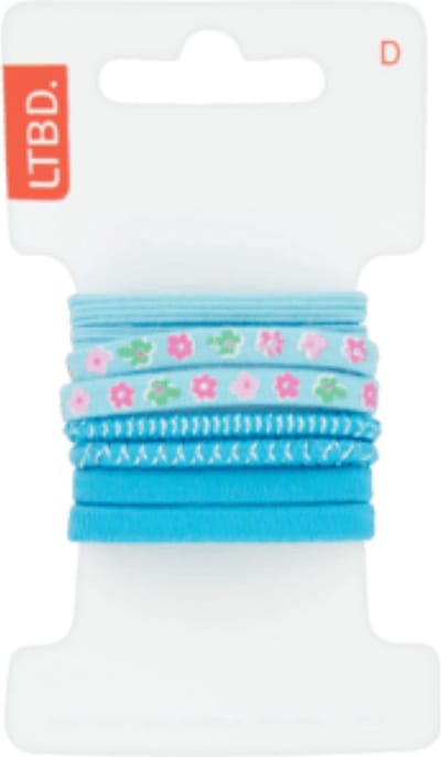 LTBD elastiekjes assorti blauw mix - kinderen - haarelastiekjes - 8 haarelastieken - bloemetjes, zilver glitter