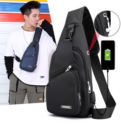Fanny Pack – Crossbody Tas – Met USB-oplaadpoort – Heren – Borst Tas – Anti-Diefstal Schoudertas - Outdoortas - Zakelijke crossbodytas - Grote capaciteit– Zwart