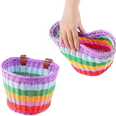 Fietsmand Kinderen - Fietsmand Regenboog - Spullen Vervoeren - Plastic Geweven - Klein formaat - Multicolor