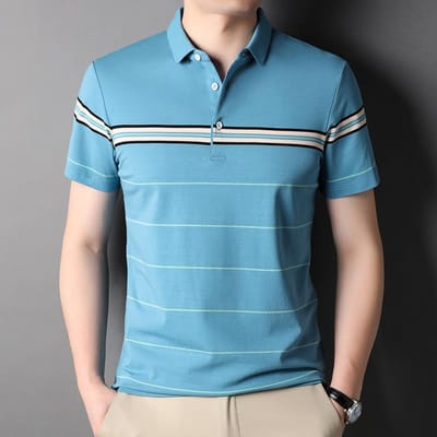 Zomer Nieuw Heren Gestreept T-shirt Jong en Middelbare Leeftijd Heren Korte Mouw Poloshirt Casual T-shirt Dunne Heren Top XXXXL gray
