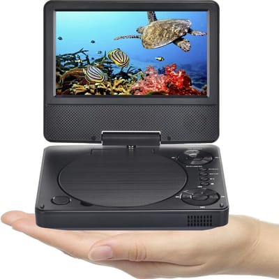 Aura® Draagbare DVD Speler - Externe DVD Speler – Externe cd Speler met Afstandsbediening – 7,5Inch Draaibaar HD-Scherm - Draagbare DVD Speler Auto – met Gamefunctie - Nederlandse Taal - Zwart - 19cm x 16cm x 4cm