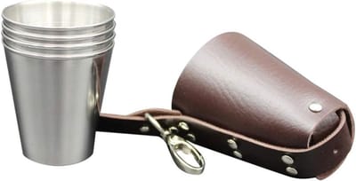 Set van 5 RVS Shotglazen met Leren Tas - Perfect voor Feestjes, Barbecues en Cadeaus