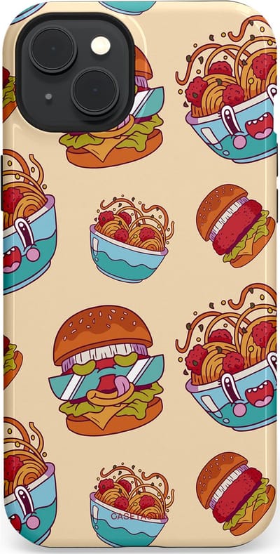 Casetastic Hoesje Geschikt voor Apple iPhone 15 Plus Magsafe - Stijlvolle Beschermende Duo-layer Case - Cartoon Hamburgers