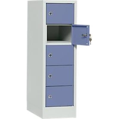 Lockerkast, plaatstaal, deuraanslag rechts, cilinderslot, 5 vakken, B 300 x H 965 mm, lichtgrijs RAL 7035/lichtblauw RAL 5014