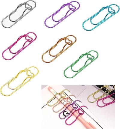 Dailygoods - Paperclip, 7-delige metalen notitieboekclip, multifunctionele schrijfbenodigdheden, 7,1 x 1,9 x 1 cm, 7 kleuren (roze, roségoud, groen, paars, blauw, zilver, goud)
