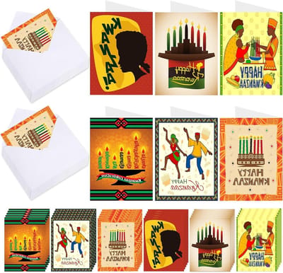 Kwanzaa Kaarten Set - Feestdagen Wenskaarten - Gezegend Feest Wensen - 6 Verschillende Designs - 72 Stuks - Multicolour
