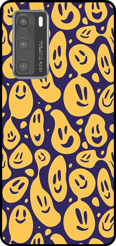 Smartphonica Telefoonhoesje Geschikt voor Huawei P40 met smiley opdruk - TPU backcover case emoji design - Paars Geel geschikt voor Huawei P40
