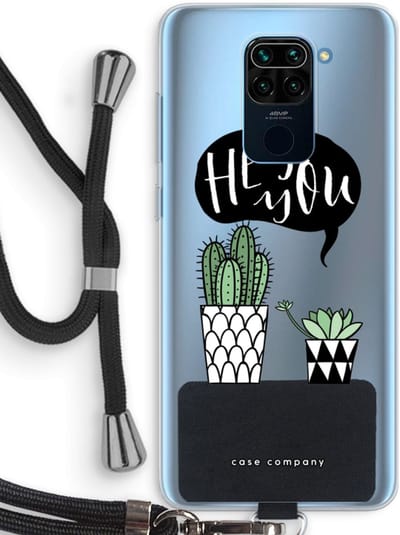 Case Company® - Hoesje met koord geschikt voor Xiaomi Redmi Note 9 hoesje met Koord - Hey you cactus - Telefoonhoesje met Zwart Koord - Bescherming aan alle Kanten en Over de Schermrand