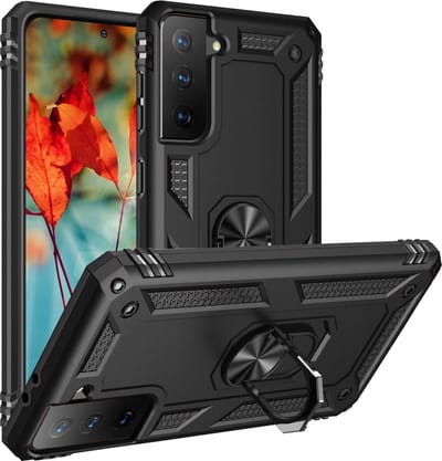 Hoesje voor Samsung Galaxy S21 FE 5G - Swart backcover Shockproof Robuuste schokbestendige beschermingsring 360 draaibare ring