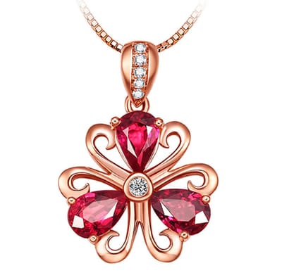 N3 Collecties 925 Zilveren Ketting met Bloemvormige Robijn Zirkoon Edelstenen Hanger voor Dames