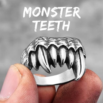 Démon Monstre Bête Dents Acier Inoxydable Bagues Homme Punk Hiphop Unique Tendance pour Homme Bijoux Biker Créativité Cadeau 8