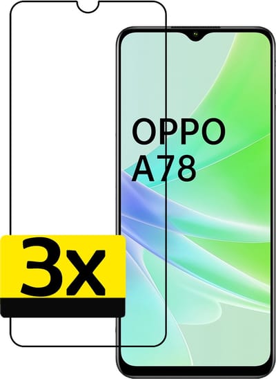 Screenprotector - Geschikt voor OPPO A78 5G - 3 Stuks - Full Cover - Beschermglas - Gehard Glas - Tempered Glass - Screen Protector