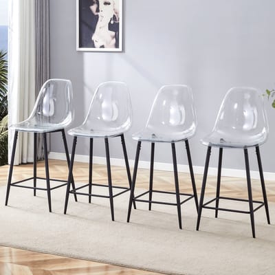 MODFU - Barkrukken - Transparante Zitting - Met Voetensteun - Modern - Voor Keuken Of Bar - Kunststof - Zwart