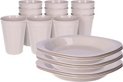 Plasticforte Verjaardag/kinder/camping borden/beker set - 24x stuks - beige - kunststof - onbreekbaar