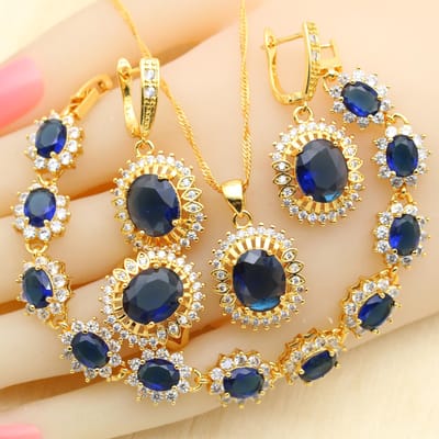 Nouveautés Ensembles de Bijoux Couleur Or Pour Femmes Mariage Vert Zircon Bracelet Boucles d'Oreilles Collier Pendentif Bague Cadeau 10 beige