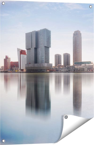 Gards Tuinposter Rotterdamse Skyline met de Erasmusbrug - 60x80 cm - Tuindoek - Tuindecoratie - Wanddecoratie buiten - Tuinschilderij