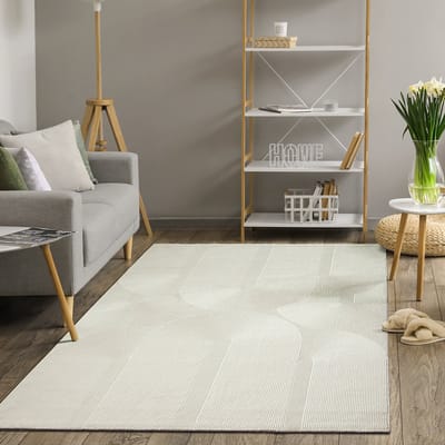 the carpet Lima – modern vloerkleed, duurzaam & onderhoudsvriendelijk, wasbaar, gerecycled polyester, 3D-patroon, crème, 80 x 150 cm